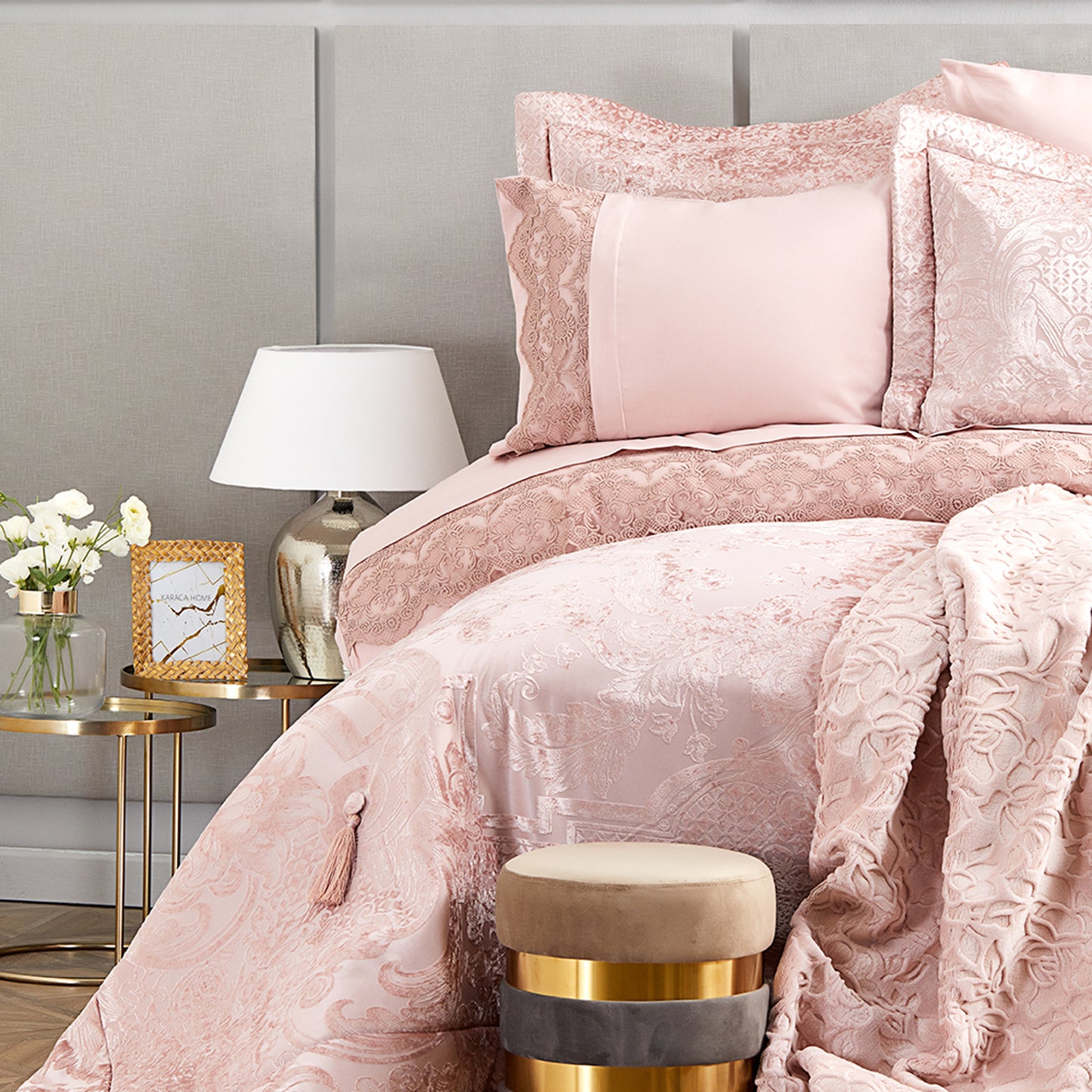Karaca Home Valeria Royal Rose Gold 10 pieces bedding set