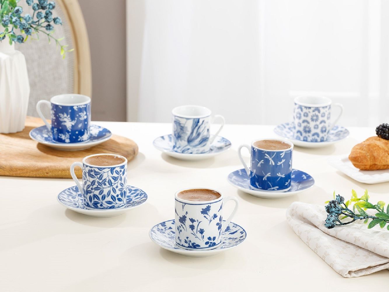 English Home Bella Porcelain Navy Turkish coffee set for 6