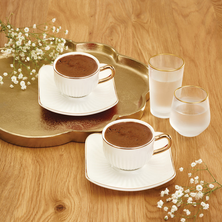 EMSAN NASIP WHITE TURKISH COFFEE SET FOR 2