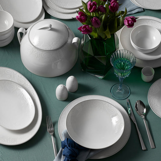 KARACA NEW SHAWL CREAM PLATIN 60PIECES DINNERWARE SET